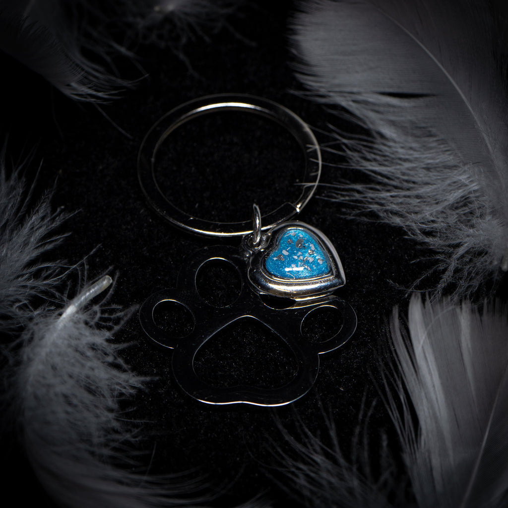 Paw Keyring with Heart Charm (Stainless Steel)
