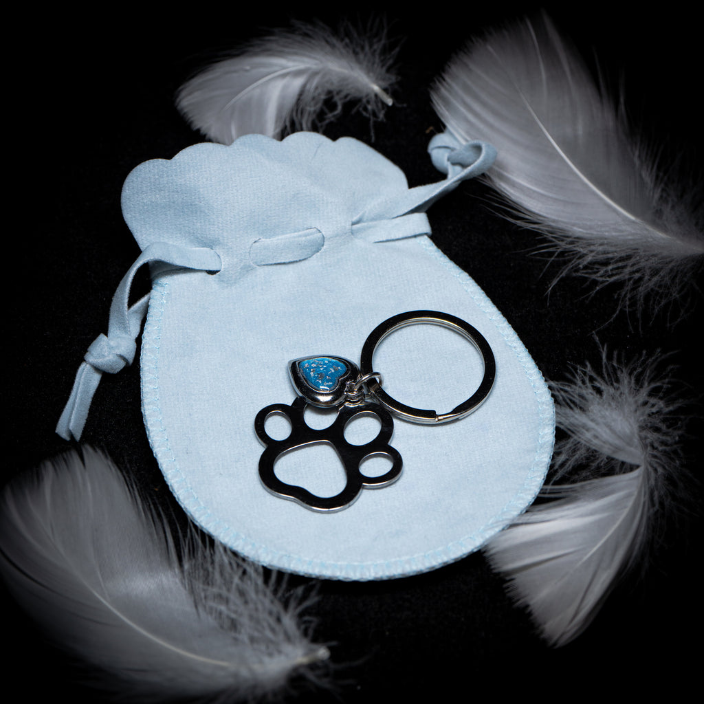 Paw Keyring with Heart Charm (Stainless Steel)