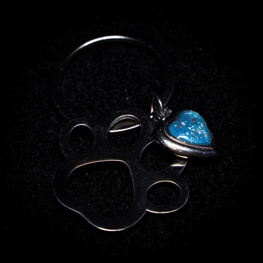 Paw Keyring with Heart Charm (Stainless Steel)