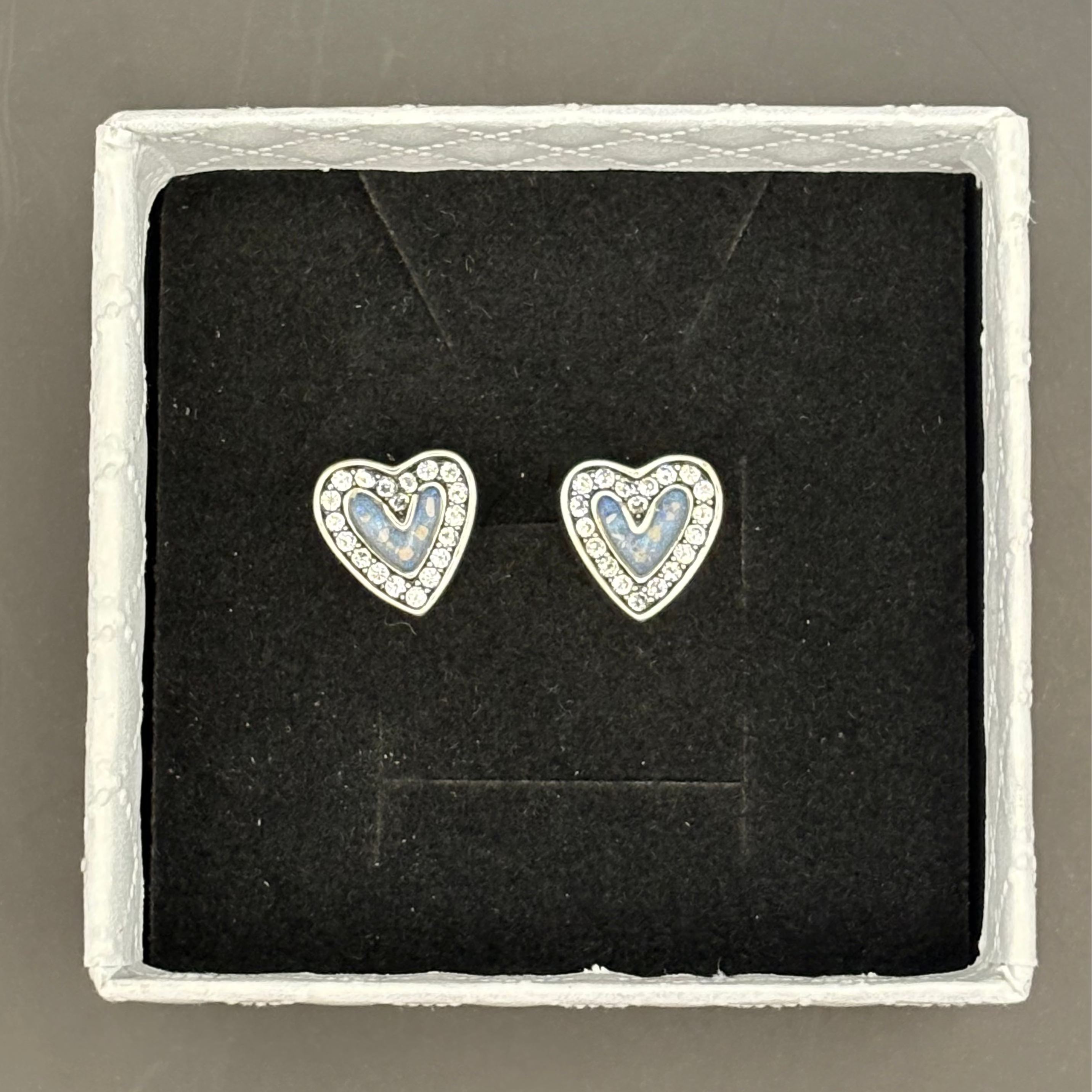 Heart Diamanté Stud Earrings (925 Sterling Silver)
