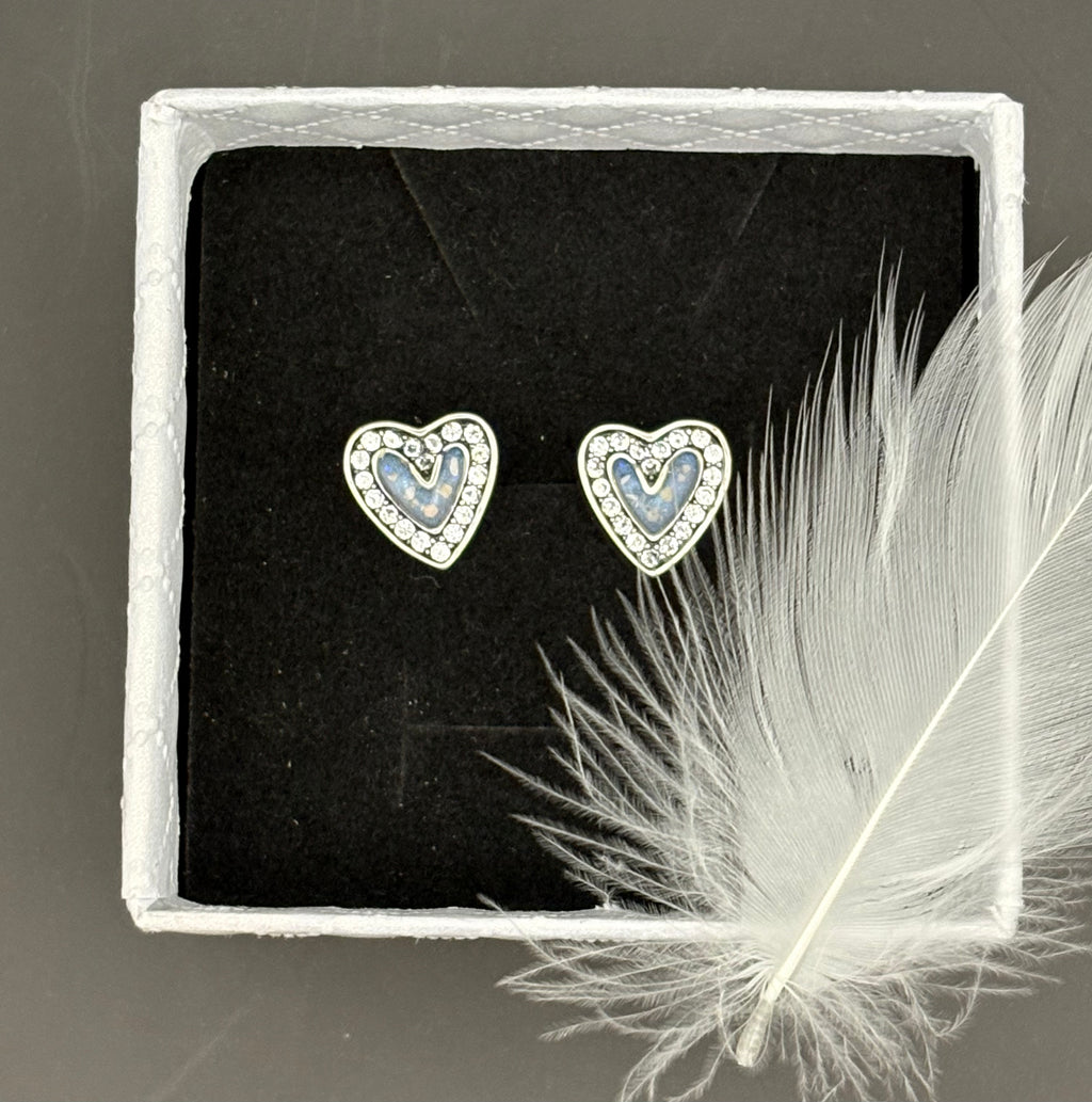 Heart Diamanté Stud Earrings (925 Sterling Silver)