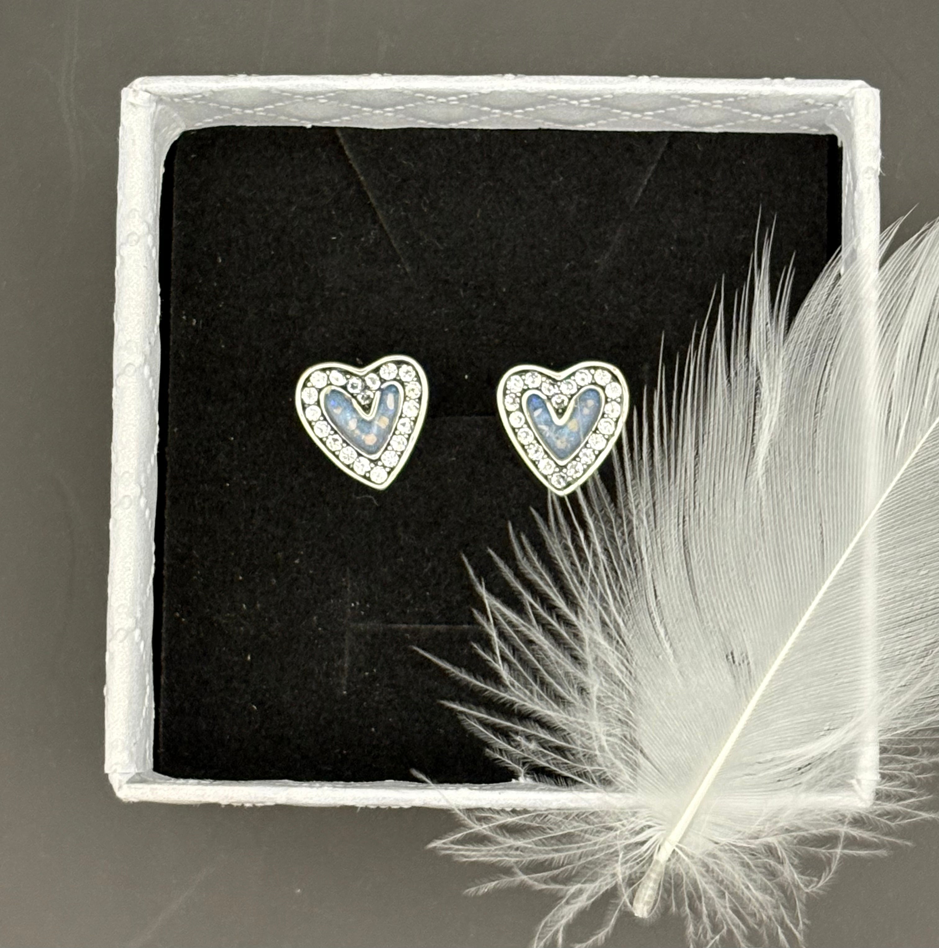 Heart Diamanté Stud Earrings (925 Sterling Silver)