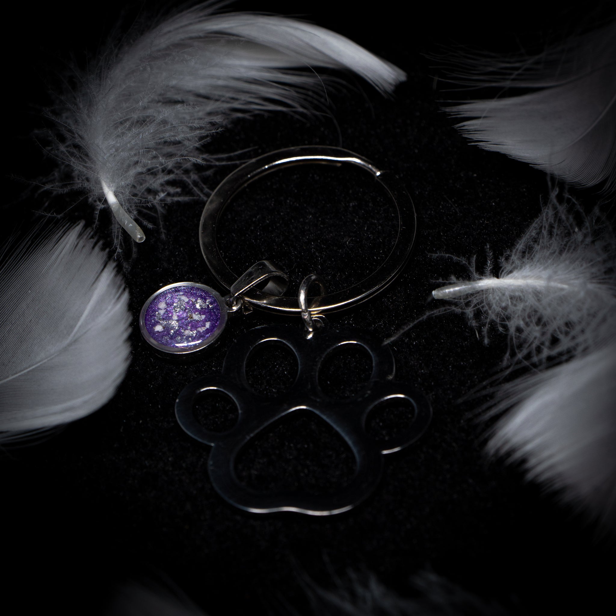 Paw Keyring with Circle Charm (Stainless Steel)