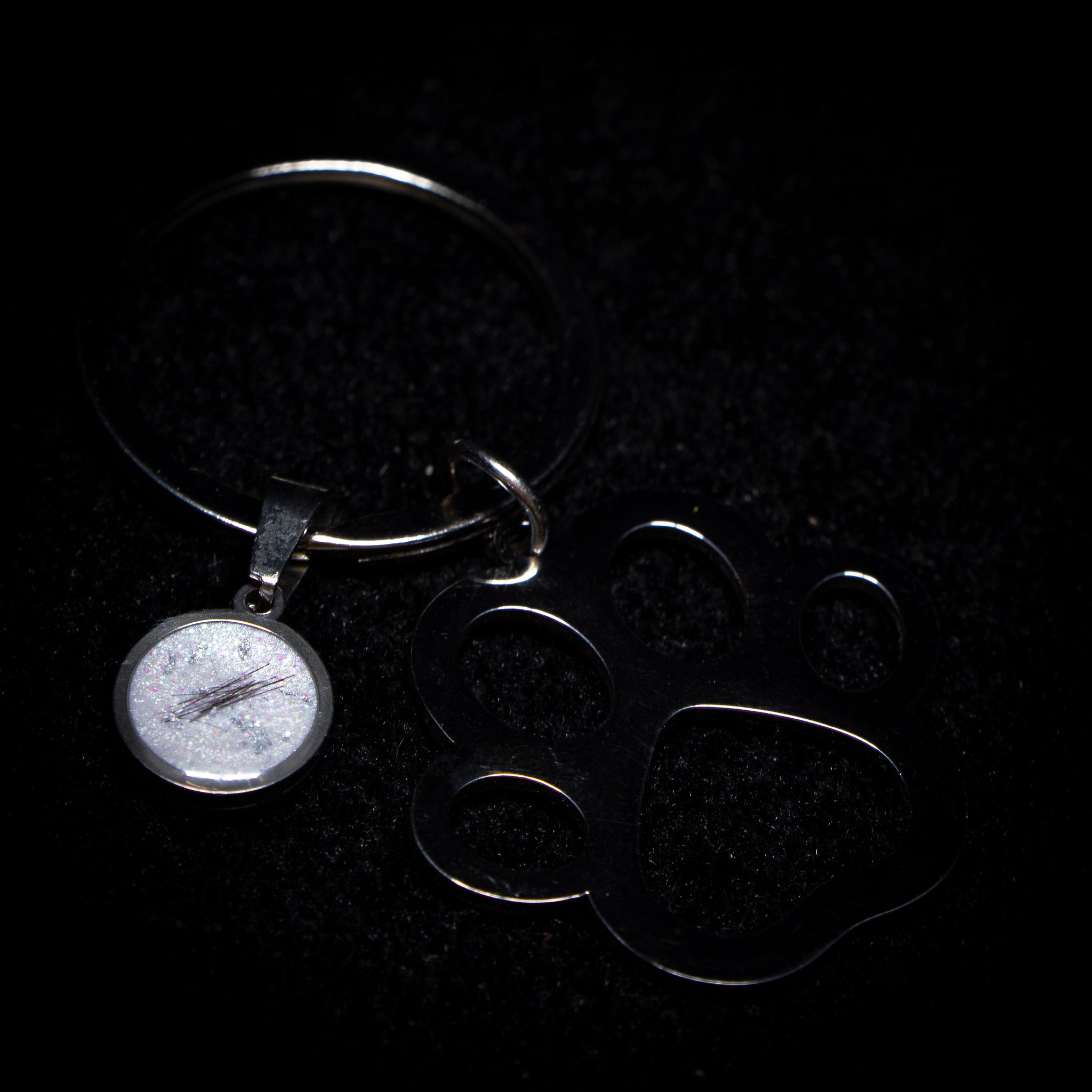 Paw Keyring with Circle Charm (Stainless Steel)