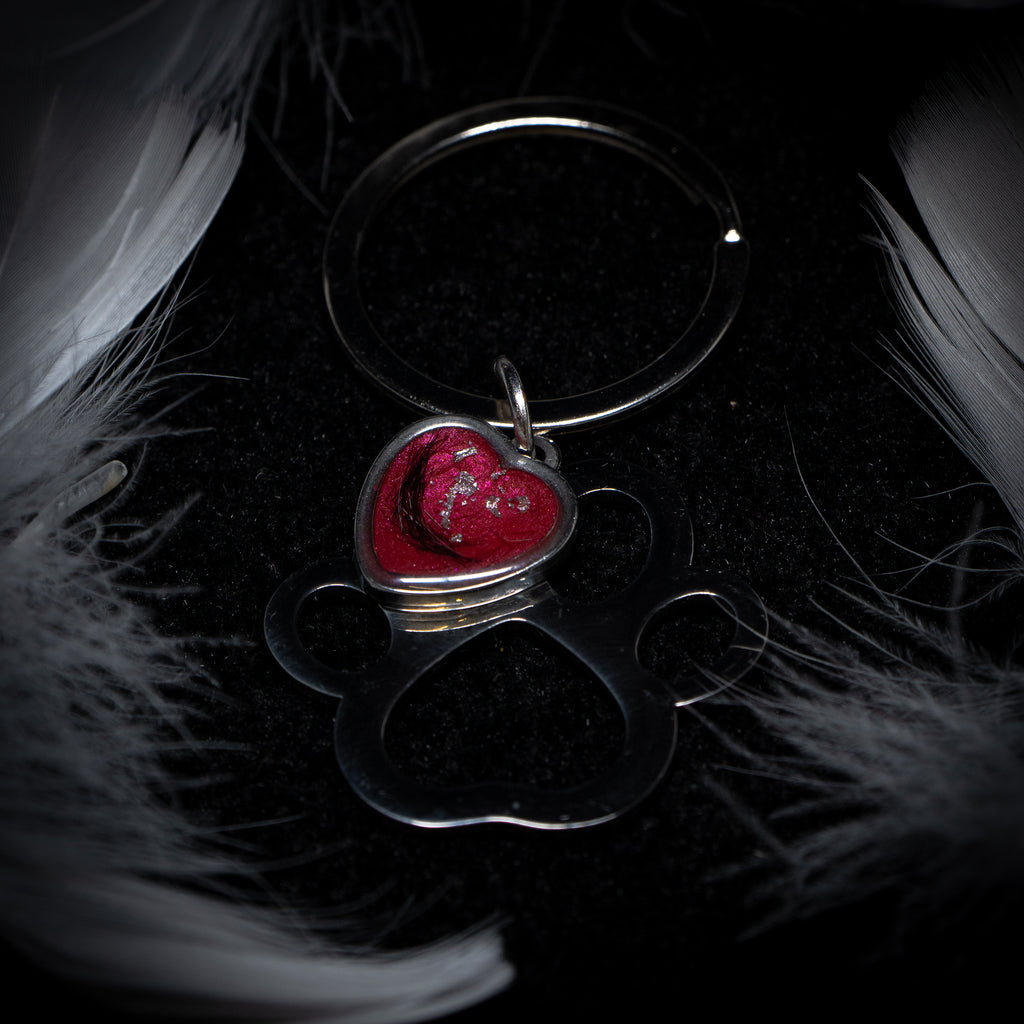 Paw Keyring with Heart Charm (Stainless Steel)