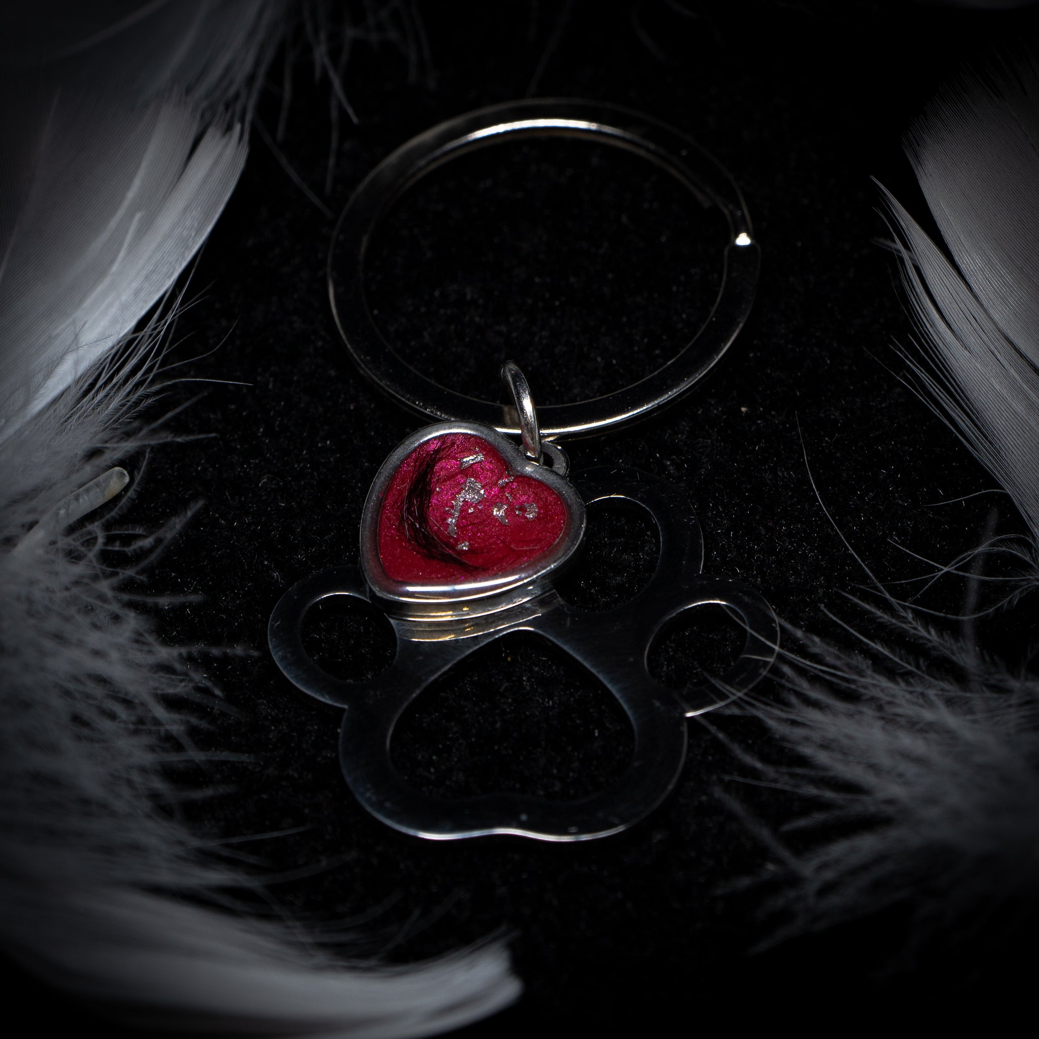 Paw Keyring with Heart Charm (Stainless Steel)