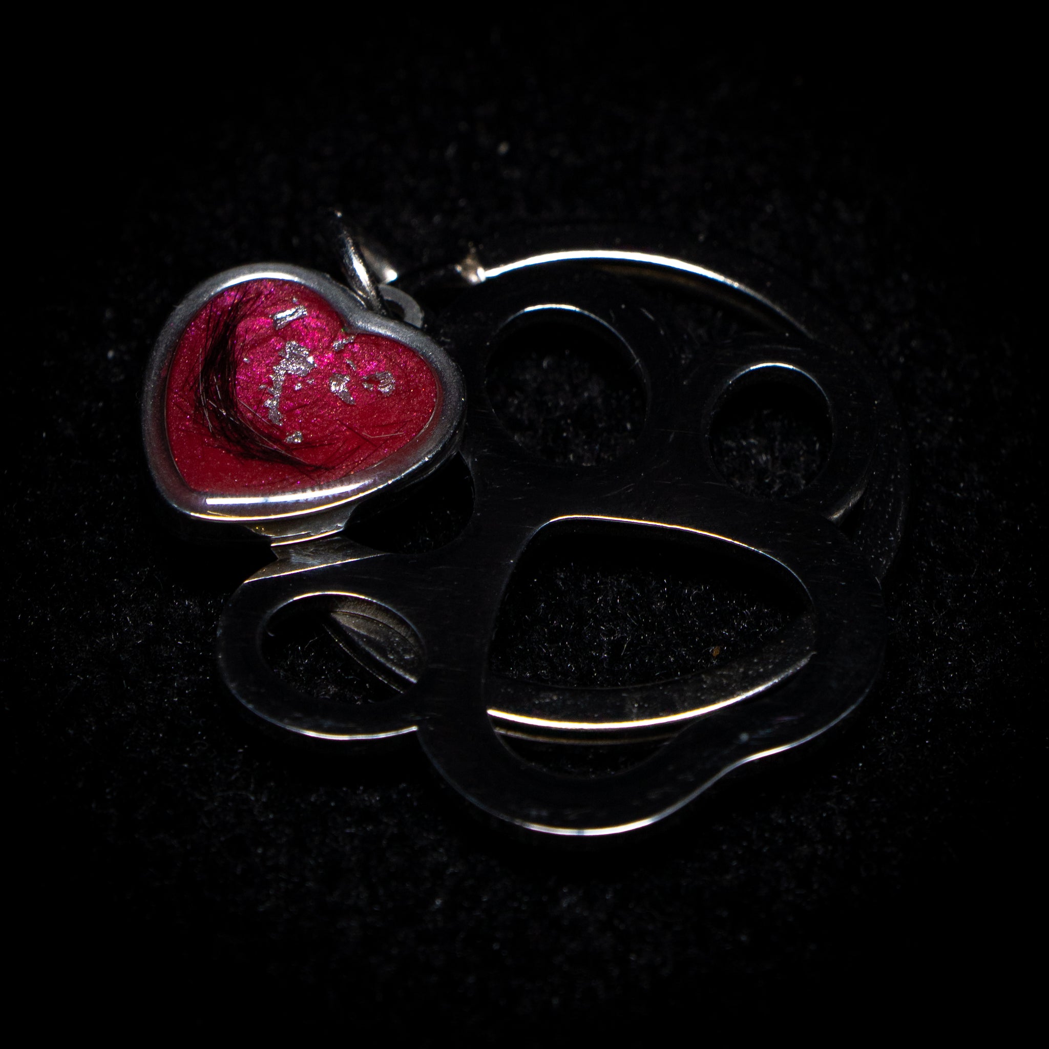 Paw Keyring with Heart Charm (Stainless Steel)