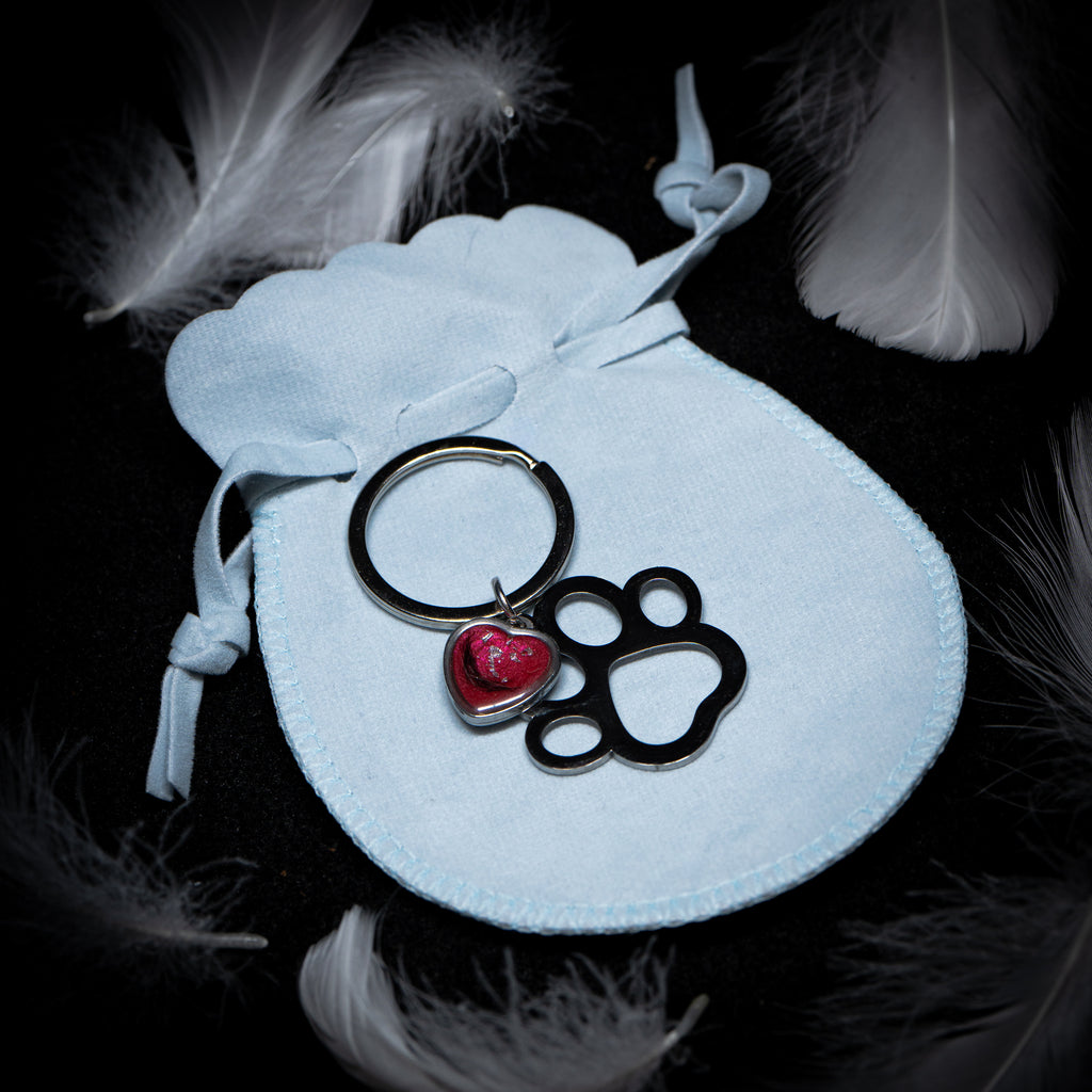 Paw Keyring with Heart Charm (Stainless Steel)